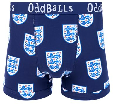 OddBalls | Mens Boxers | 1 Pack | Classic Fit | Mens Underwear | Hipster Boxer Shorts | Cotton Boxers | Elastic Waistband | England FA Classic | X-Large Blue