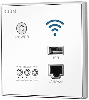 SIUKE 300Mbps In-Wall Wireless Router AP Access Point With WPS Encryption, WiFi LAN Network Switch, USB Socket - White