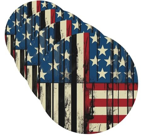 Untersetzer für Getränke, Leder, 6 Stück, Comic-Stil, Flagge, Getränkeuntersetzer, hitzebeständig, Kaffeetassenmatte, Tischschutz, Tassenunterlage, Dekoration, Tassenmatte für Küche