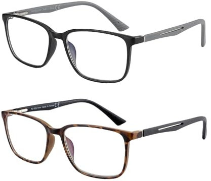 ZENOTTIC Blaulichtfilter Brille,Lesebrille Herren Eckige Rahmen-Leser Anti-Glanz Sport Computerbrille Schwarz und Tortoisehell 2 x