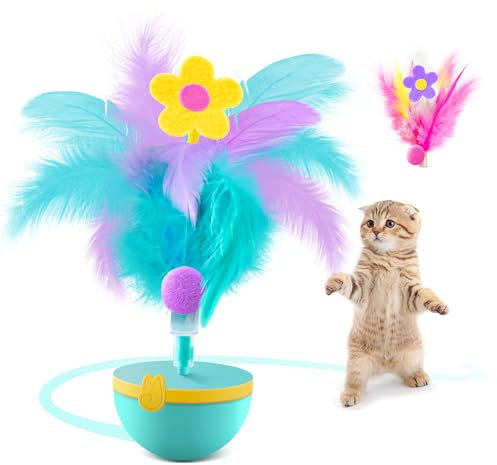 Migipaws Interactive Cat Toy,Feather Cat Toy,Tumbler Design,Squeaky Teaser for Indoor Cats,Replaceable (Green)