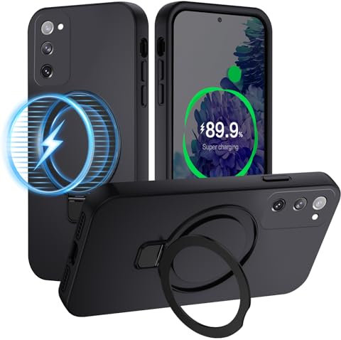 Magnetisch Ständer Hülle für Samsung Galaxy S20 FE Kompatibel mit MagSafe,Verbesserte Flüssiges Silikon Stoßfest Kratzfeste Handyhülle, Schwarz