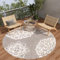 TAPISO Patio Rund Teppich Outdoor Indoor Beige Grau Blumen Ornament Sisaloptik Strapazierfähig Wasserfest Wetterfest Küche Wohnzimmer ÖKO-TEX 80 x 80 cm