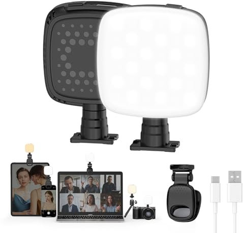 Smiling Shark Mini Luce Móvil Selfie, Portátil Luz Vídeo con Clip Recargable CRI 90+ Regulable 9 Luz Modos 360° Giratorio Zapata Fría Portable Camera Fill Light para Live Cámara Vídeo Teléfono