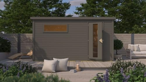 Chillroi® Karibu Saunahaus MELO 38 mm naturbelassen Außensauna Gartensauna versch. Ausführungen inkl. Saunaofen und 18kg Saunasteinen (Melo 6 GRAU)