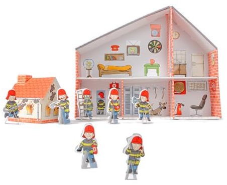 Papphaus Spielhaus Feuerwehr Haus aus Karton zum Basteln 54x43x10 cm