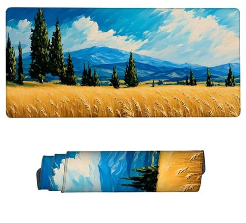Tapis de Souris Gaming, 1500x800x3mm Grand Tapis de Souris Paysage Tapis de Souris Gamer, sous Main Champ blé Tapis Souris, Tapis de Souris à Bords Cousus, Base en Caoutchouc Antidérapante ZH-408