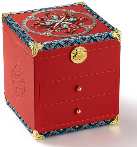Vee Schmuckkästchen, Hochzeitsschmuckaufbewahrung mit Perlenstickerei, PU-Schmuck-Organizer für Armbänder/Goldschmuck/Halsketten, Geschenkidee