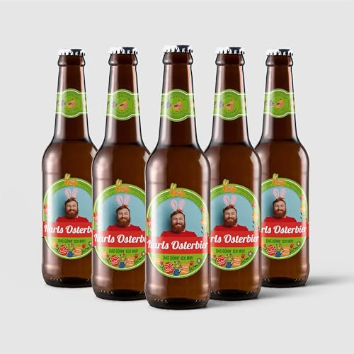 Aufkleber selbst gestalten für Bierflaschen – 24 Flaschenetiketten für 6 Flaschen – mit Foto und Text – selbstklebend, wasserfest – personalisierte Bier Geschenke für Männer und Frauen - OSTERN
