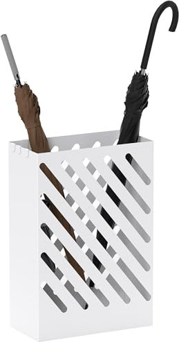 HOMCOM Schirmständer Regenschirmständer mit 4 Haken und Wasserauffangschale Regenschirmhalter für Gehstöcke & Regenschirme Stahl 28 x 14 x 41 cm Weiß