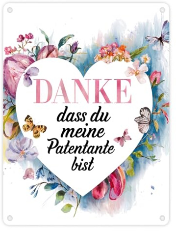 Danke Patentante Metallschild in 15x20 cm Herz Danksagung Lustiges Schild für die beste Patentante - ideales Dankesgeschenk