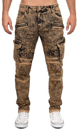 Cipo & Baxx Herren Denim Jeans mit markanten Biker- und Cargo-Details | Verschiedene Designs mit Destroyed-, Stone-Washed- und Cargo-Details, Ziernähten, Taschen und Reißverschlüssen