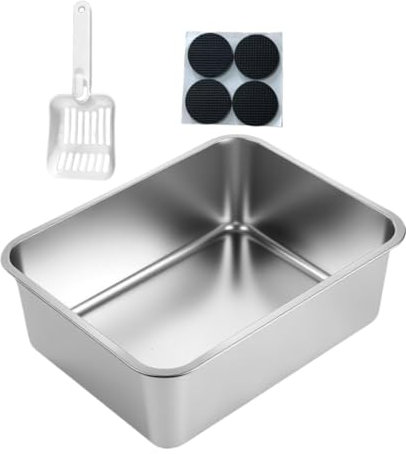 FytStycale Arenero de Acero Inoxidable para Gatos, Inodoro portátil con Pala y Lados Altos, 45x35x15cm