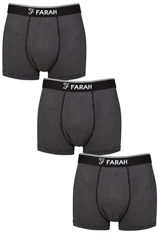 Farah Men’s Sports Fitted Trunks – 3 Pack Stretch Boxer Briefs, Soft & Breathable, Athletic Fit, Supportive Everyday Underwear, Sizes S–XL Black S