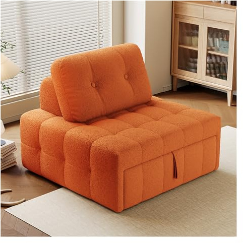 Umwandelbarer Sofasessel Umwandelbares Klappschlafsofa – Schlafsessel mit Kissen, Schlafsesselbett for Wohnzimmer/Wohnheim/Gästenutzung/Heimbüro/Wohnung, Einzelbettgröße(Orange,100cm)