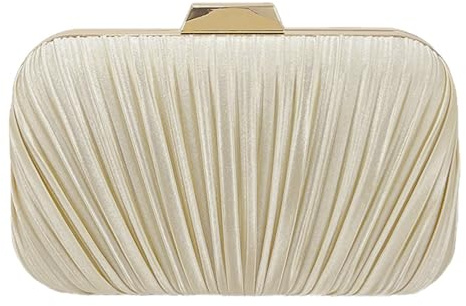 Aovtero Evening Bag Clutch Purses Women Wedding Formal Party Bridal Handbag Pleated Evening Bag with Chain (Champagne)