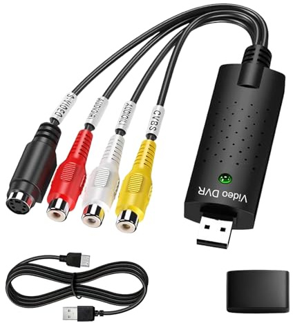 AETPI VHS to Digital Converter,USB 2.0 Video Capture Card RCA to USB Audio Video Converter Device with Convert VHS Mini DV VCR Hi8 DVD to Digital Converter for PC TV MAC Windows Vista Compatible