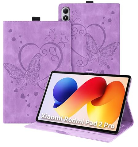 Auslbin Hülle für Xiaomi Redmi Pad 2 Pro 12.1 Zoll 2025 Tablette PU Leder Schutzhülle mit Standfunktion und Kartensteckplatz/Magnetische Cover Geschäftsstil Case mit Stifthalter Lila