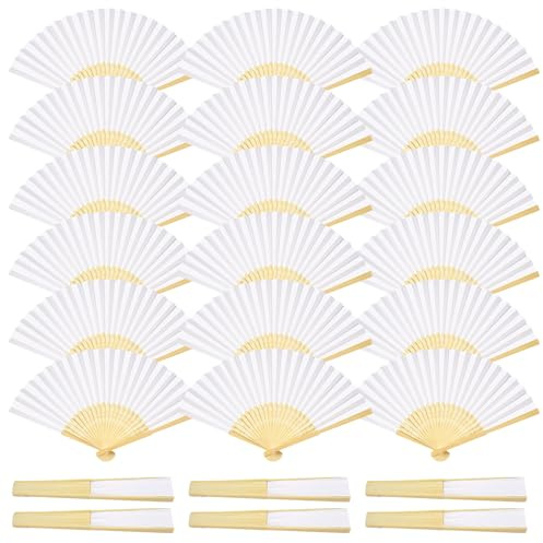 ZOOI Paper Fan Wedding Decorations 24 PCS White Hand Fan Folding Wedding Favours for Guests, Paper Fan Handheld, Wedding Gifts Bride Fan Bridal Shower & Hen Party Accessories, Wall Decor DIY