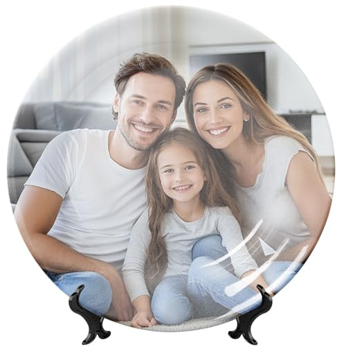 Quilia Personalised Ceramic Plate with Photo/Text,Custom Ceramic Plates | Decorative Plates for Christmas,Anniversary, Wedding,Memorial Gift for Couple Family Friend (Style 2)