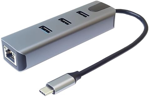 PREMIUMCORD Adapter USB-C auf Gigabit RJ45 + 3X USB A, RJ45 Ethernet 10/100/1000Mbps, Typ-A Buchse 3.2 Gen1 5 Gbit/s, für PCs, Laptops, Tastaturen, Mäuse, SSDs, Metallgehäuse, 15 cm