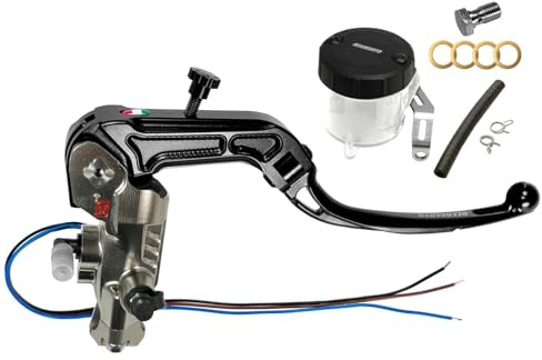 Pompa Freno Accossato Omologata ABE 61454 PRS 19x17-18-19 Con Leva Snodata Nera e Kit Vaschetta Olio Inclusa compatibile con MOTO-GUZZI STELVIO LZ Dal 2008 Al 2010 (CC 1200)