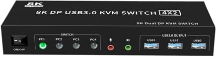 8K DP KVM USB 3.0 Switch 4X2 Dual Monitor 4K 144Hz Extended Display Displayport 4 In 2 Out for PC Share Tastatur Maus,Multi-Port-Auswahl