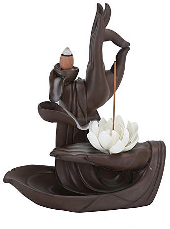 Mayco Bell Brûleur d'encens à refoulement Zen Lotus avec 10 cônes d'encens à refoulement en céramique (gris foncé)