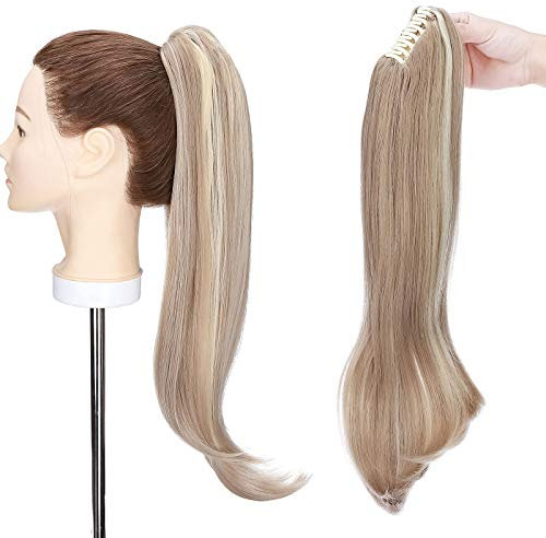 55 cm Kralle an Pferdeschwanz Extensions Lockig Clip in Ponytail Wavy Curly Synthetik Haare Extensions Haarverlängerung Zopf Haarteil Ponytail für Frauen Sandige Blond & Gebleichtes Blond
