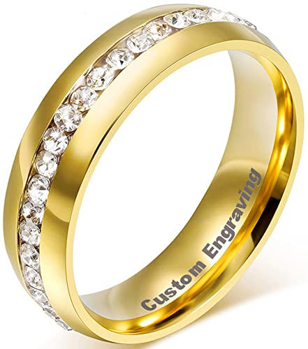 AMDXD Schmuck 18K Vergoldet Gold Edelstahlringe, Herren Damen Ringe Zirkonia Pave Elegante Polished Hochzeit Ehering Für Valentinstag Größe 60 (19.1) - Kostenloser Schriftzug