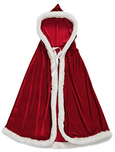 Roter Samt Umhang mit Kapuze für Erwachsene mit weißem Kunstpelzbesatz | Weihnachtsmantel Cape Mrs Santa Claus, Kostüm Accessoire geeignet für Weihnachtsfeier, Silvester, Karneval und Themenparty