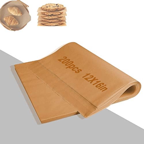 Lot de 200 feuilles de papier sulfurisé de grande taille, 40 x 30 cm, papier sulfurisé non blanchi, prédécoupé, marron pour la cuisson de cookies, pain, viande, pizza