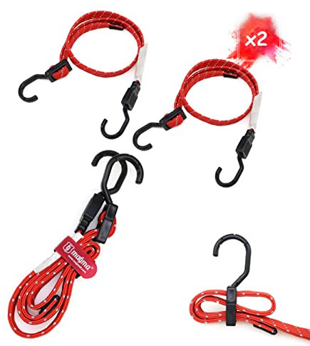MAGMA 2 Pulpos Elásticos Planos de Sujeción 1m. Reflectantes. Longitud Ajustable. Tensor Plano para no Dañar la Carga. Bungee Cuerda Elástica Equipaje Coche, Moto, Bici, Camping, Toldos, Lonas. Rojo