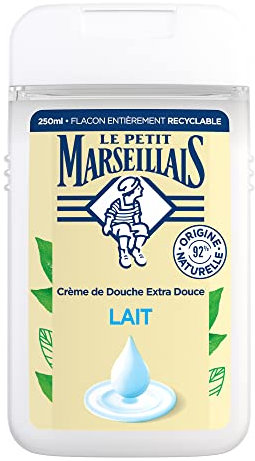 Le Petit Marseillais - Crème de Douche Extra Douce Lait (flacon de 250 ml) – Gel douche avec 92 % d'ingrédients d'origine naturelle – pH neutre pour la peau et sans colorant