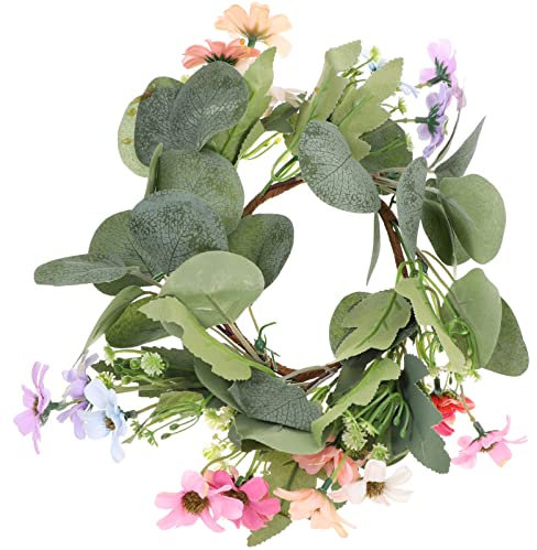 TOYANDONA Kerzenkranz Gänseblümchen Eukalyptus Kranz Kerzenring Hochzeit Kerzenhalter Ostern Blumenkranz Künstliche Blumen Türkranz für Stumpenkerzen Stabkerzen Valentinstag Deko