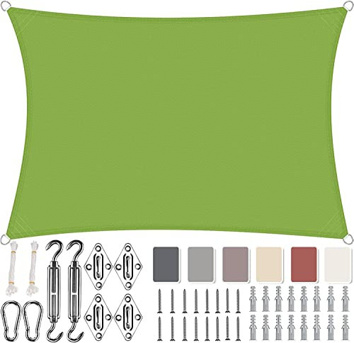 Aiyaoo Sonnensegel 5x7m Wasserdicht Rechteckig im Viele Größe und Farben, mit Befestigungs Kit PES Polyester, Sonnenschutz 95% UV Schutz, Reißfest Wetterfest für Terrasse Garten- Grün