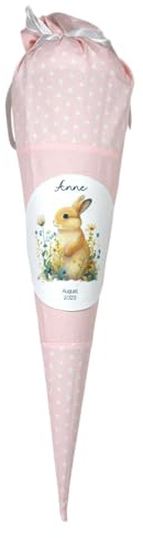 Schultüte aus Stoff rosa mit Name Hase Zuckertüte 70cm oder 85cm