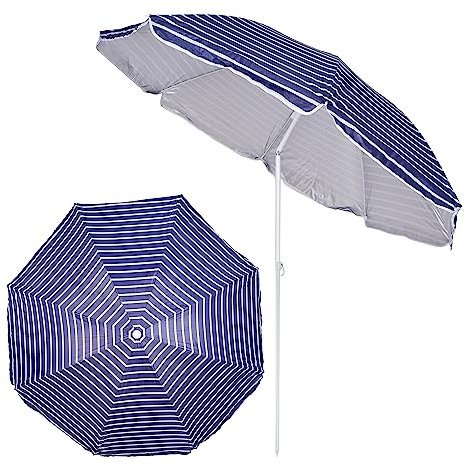 H HANSEL HOME Sombrilla Playa Inclinable de Acero Parasol Playa Plegable Protección Solar - 200cm, Raya Azul