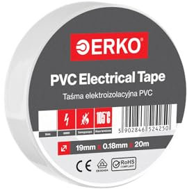 ERKO Cinta aislante Blanca PVC 19mm x 20m, Reparación de conductos eléctricos, Alta flexibilidad con fuerte adhesión, Resistente a productos químicos, Cloruro de Polivinilo