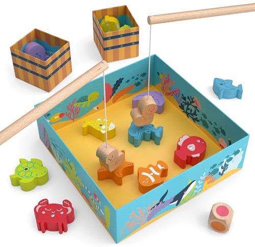 Merle Toys® Angelspiel ab 2 Jahre: Spielzeug ab 2 Jahre 3 4 Jahren, Fische Angeln Magnetspiel aus Holz, Gesellschaftsspiele ab 2 Jahre für Kinder, Geschenk für Mädchen und Jungen, Motorikspielzeug