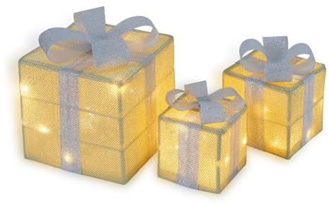 CCLIFE LED Geschenkbox 3er Set Weihnachten Weihnachtenbox Beleuchtete Lichterkette Batteriebetrieb Weihnachtsdeko,Cushhom