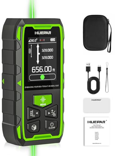 Huepar Bilateral Laser Distance Measure Tool, 656FT/200M Digital Laser Room Measure Devices with LCD Display, Rechargeable Dual Metro Laser Measurement Tool with with Angle Sensor, Magnetic Back