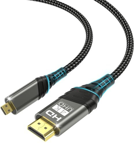 Micro HDMI vers HDMI Câble 2M,4K @ 60HZ 3D 1080P Câble Type D vers A Prend en charge Ethernet,3D,HDR et ARC,Micro HDMI vers HDMI compatible avec Raspberry Pi 5/4,caméras A6300 A6400,Hero,Yoga,ODROID