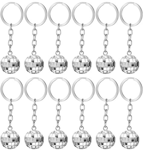 Teaaha 12 Stück Discokugel Schlüssel Anhänger, Silber Hängender Spiegelkugel Anhänger, Disco Kugel Schlüsselanhänger Silber Hängende Spiegelkugelanhänger Für Halloween Weihnachten Party Deko