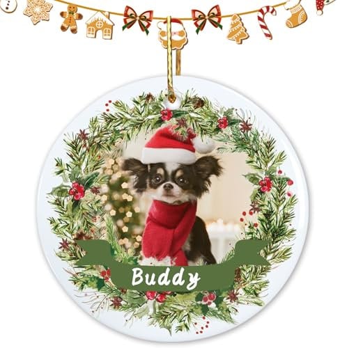 Personalised Christmas Ornaments, Custom Photo Decorations for Tree, Perfect Present for Dog Lovers, First Christmas Decorations 2024 - New Pet Owner (Round)