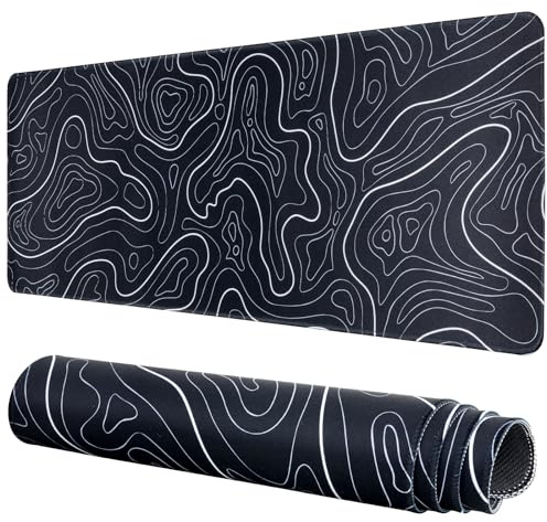 Large Gaming Mouse Pad, Topographic Mouse Mat for Gaming Mousepad Office, Long XL Mouse Pads Keyboard Pad for Computer Laptop 31.5''x11.8'' Desk Mat (Black)