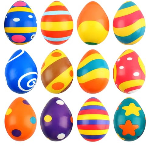 XIMEY Ostereier 12 Stück Ostern Geschenke Kinder, Anti Stress Bälle, Ostergeschenke Kinder, Ostereier Stressball, Antistressball Kinder Erwachsene, Geschenke Ostern, Mitgebsel Ostern Kinder-A
