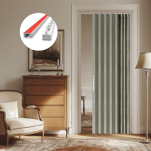 AJAZZ 100% Verdunkelung Türvorhang Wohnmobil Trennvorhang Vorhang für Küchentüren Magnetvorhang mit Schienensystem für Schlafzimmer & Wohnzimmer, Grau, B110 x H201 cm (1er Pack)