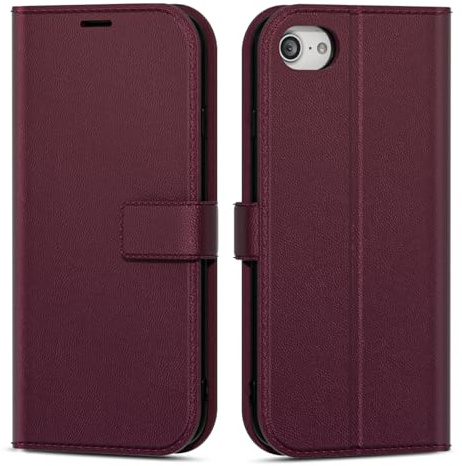 oakxco for iPhone SE 2022/2020/ 8/7 Wallet Case with Credit Card Holder, Magnetic RFID Slim Folio Book Flip Leather Phone Case for Women Men Girl, Cute Silicone Rubber Shockproof Cover, Burgundy