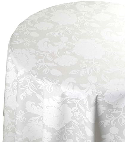 Tischdecke Stofftischdecke aus 100% Baumwolle mit Paspelband Rund 140 cm Verona Rose Weiß Gartentischdecke Wasserabweisend